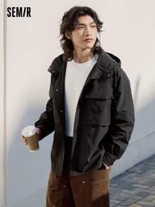SEMIR Áo khoác đi làm mùa xuân đơn giản màu trơn cho nam với phong cách làm việc ngoài trời - màu đen - Xem 2