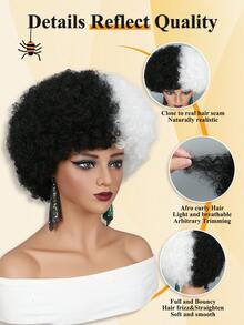Tóc giả Afro đen trắng thập niên 70 Tóc giả xoăn cho phụ nữ Tóc giả Afro không keo Tóc giả dài bồng bềnh và mềm mại trông tự nhiên Tóc giả Afro phồng lớn có mái Tóc giả Afro bằng tóc tổng hợp dùng hàng ngày (Đen trắng) - Đen và trắng - Xem 8