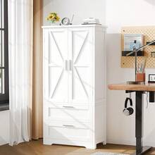 50.4" H Bathroom Storage Cabinet, Modern Floor Cabinet With Adjustable Shelf, Small Pantry With 2 Doors Drawers, Storage Cabinet For Bathroom, Living Room, Kitchen, White KES007WCWG - 白色 - 查看 5