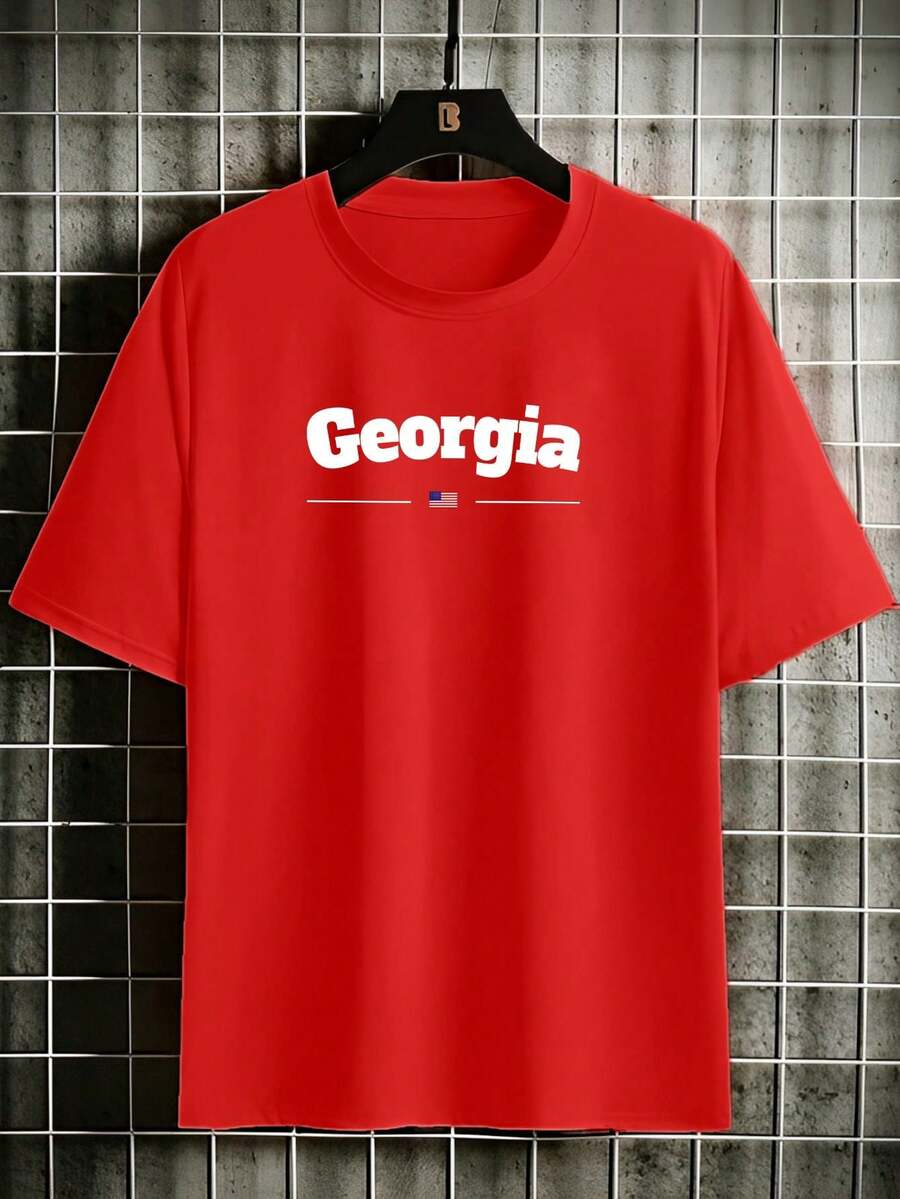 Georgia Cotton Printed T-Shirt For Men Unisex Promotion Shirt - 紅色 - 查看 1