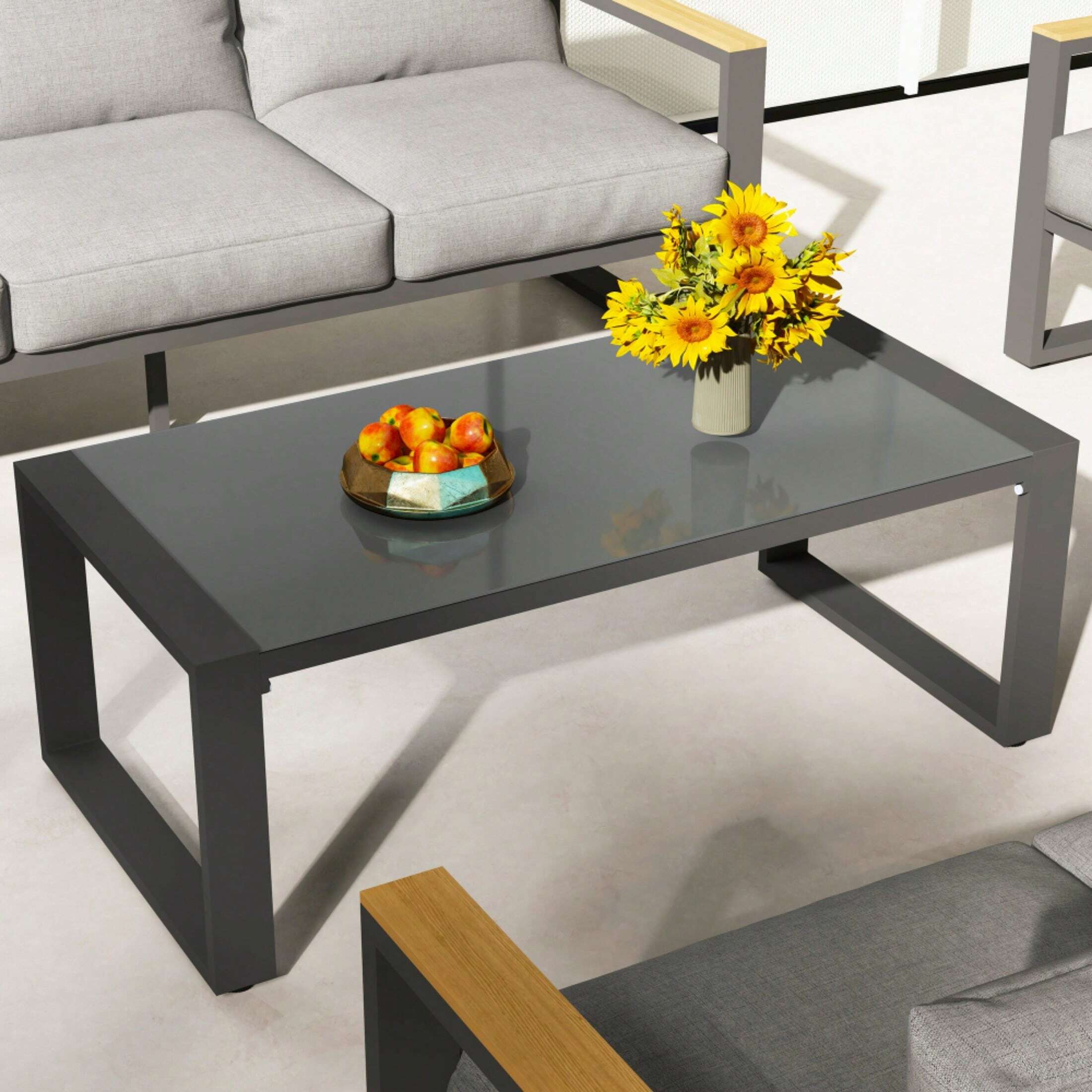 FKZNPJ Coffee Table Powder Coated Aluminum And Glass Lightweight Table