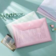 10pcs A4-Sized DIY-Eligible Plastic Button-Seal File Bags In Morandi Colors; Thickened With Large Capacity For Documents, Papers, Exams, Etc.; Transparent And 1mm-Thick.