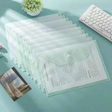 10pcs A4-Sized DIY-Eligible Plastic Button-Seal File Bags In Morandi Colors; Thickened With Large Capacity For Documents, Papers, Exams, Etc.; Transparent And 1mm-Thick.