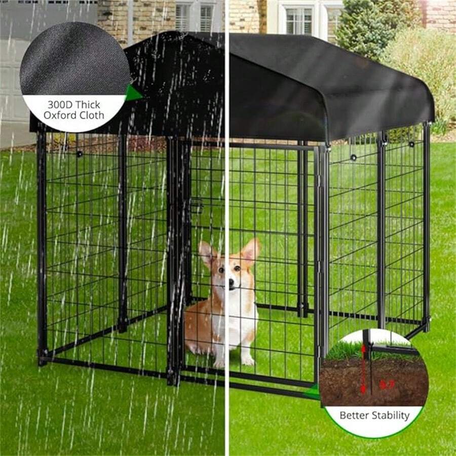 Dog Kennel Outdoor With Roof, 4'x4.2'x4.5' Welded Wire Dog Enclosures