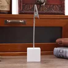 1 件可爱彩色桌面摆件原木垂直便签夹照片标签夹照片留言鳄鱼夹，木制立方体底座便签夹支架带鳄鱼夹扣，适合婚礼派对展示