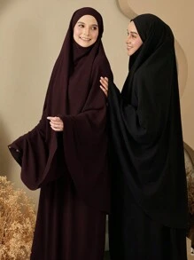 1pc Women's Solid Color Instant Hijab, Prayer Long Khimar, Islamic Comfortable Veil Suitable For Long Robe, Daily Matching - Chin Khimar - View 1