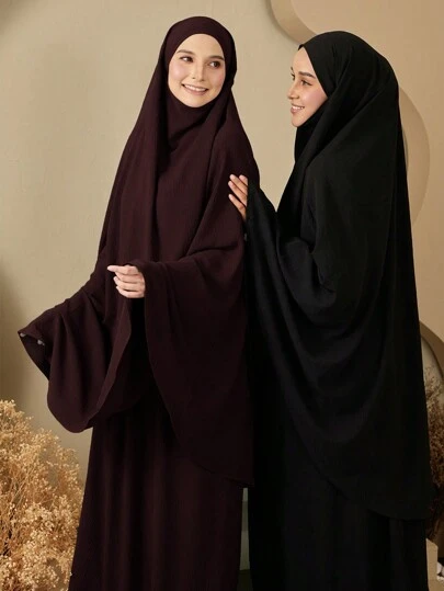 1 buc Hijab instantaneu de culoare uni pentru femei, Khimar lung de rugăciune, voal islamic confortabil potrivit pentru halat lung, asortat zilnic