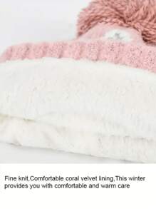 Conjunto de 2 peças/conjunto de gorro e cachecol de malha acrílica com padrão geométrico feminino, proteção auricular, pompom, forro térmico, adequado para ciclismo ao ar livre no outono e inverno, Natal