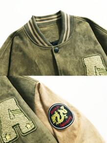 情侣休闲男士长袖飞行员夹克，春秋季 - 軍綠色 - 查看 3