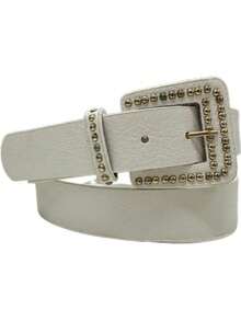 Women's Square Metal Buckle Belt With Rhinestones ZX-24 - 白色 - 查看 2
