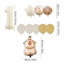 MIN ISO No use 10pcs Cute Capybara Theme Kawaii Hamster Series Cream & Caramel Colored 3D Numeral Multicolored Balloons Party Decorations Set, Suitable For Holidays, Birthdays, Gatherings, Back To School Valentine Day