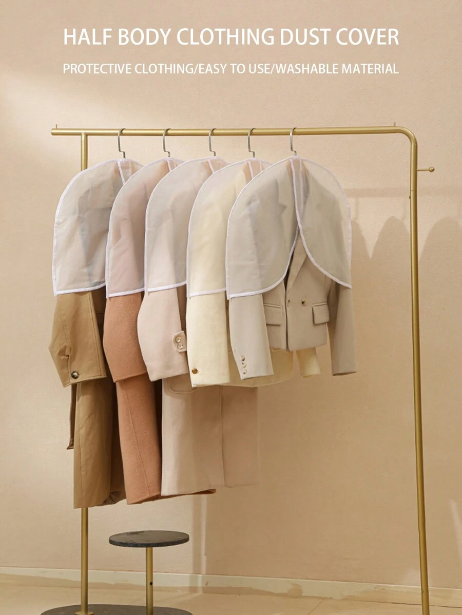 1件/5件/10件/20件衣服防尘罩 居家衣柜挂衣大衣西装防尘罩 PEVA材质 透明 半身防尘罩