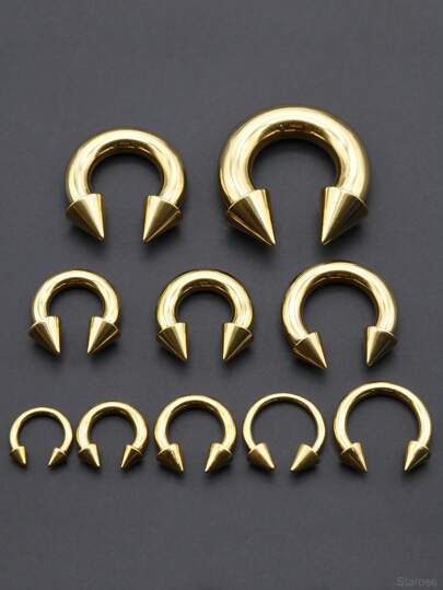 1 Piece New Punk Spike Gold Color Internally Threaded Circular Barbell Piercing Stainless Steel Horseshoe Ring Rivet Ear-Weight Labret Septum Piercing Nose Rings Men Ear Tunnels And Plugs Cone Unscrewed Lobe Piercing Ear Jewelry 10G~0G Large Gauge