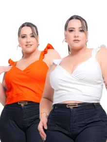 Kit 2 Plus Size Women's Cropped Top Blouse With Lycra Summer - Orange - View 1