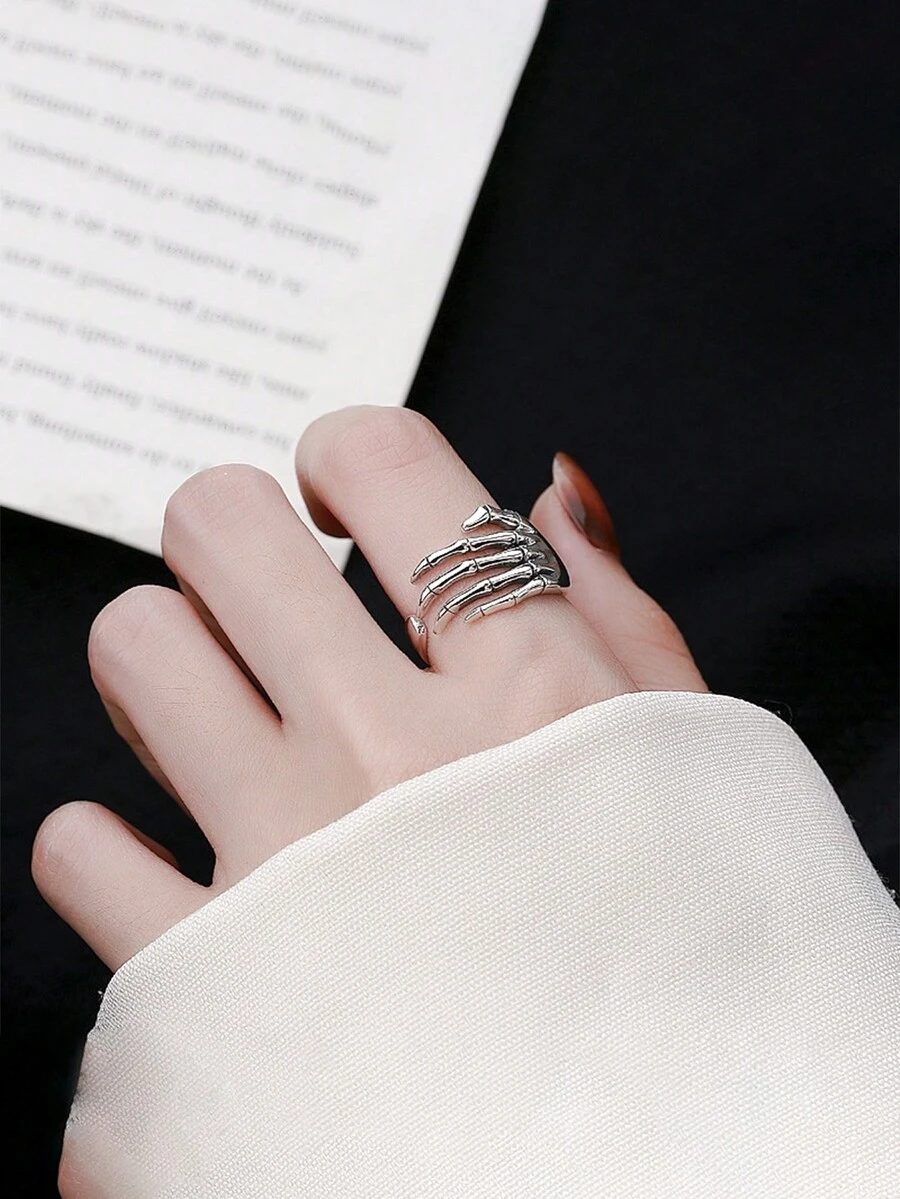 1 件复古银骷髅爪戒指哥特式暗黑复古风格可调节开口 925 银戒指万圣节派对礼物男女皆宜 - 多色 - 查看 1