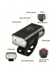 Bicycle Front Light USB Rechargeable, 6 Modes Bicycle Headlight And 4 Modes Tail Light Set, High Lumen Super Bright Bicycle Light, Waterproof Bicycle Front And Rear Lights, Suitable For Road, Mountain, And Night Riding.