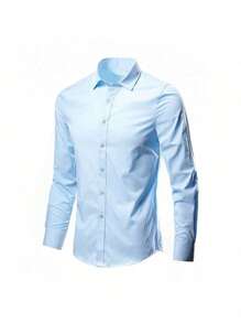 Wardrobe Essential: Men's White Dress Shirt - Long Sleeve, Button Down And Slim Fit - 藍色 - 查看 2