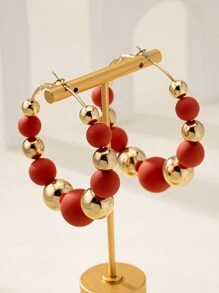 1 Pair Stylish & Elegant Women's Beaded Hoop Earrings, Acrylic Round Bead Design, Suitable For Casual, Holiday, Commuting, Party And Daily Wear - Earrings - View 10
