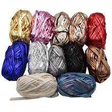 4 Pcs Imitation Leather Cloth Strip Yarn For Crocheting And Knitting - 14.1oz Total, Includes 100g/3.53oz, 33m/36yd Length, 2cm/0.78in Width, Suitable For Bags, Blankets, Cushions, And Carpets - Unique Metallic Colors, Polyester Fiber - Multicolor - View 4