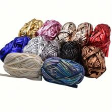 4 Pcs Imitation Leather Cloth Strip Yarn For Crocheting And Knitting - 14.1oz Total, Includes 100g/3.53oz, 33m/36yd Length, 2cm/0.78in Width, Suitable For Bags, Blankets, Cushions, And Carpets - Unique Metallic Colors, Polyester Fiber - Multicolor - View 6