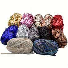 4 Pcs Imitation Leather Cloth Strip Yarn For Crocheting And Knitting - 14.1oz Total, Includes 100g/3.53oz, 33m/36yd Length, 2cm/0.78in Width, Suitable For Bags, Blankets, Cushions, And Carpets - Unique Metallic Colors, Polyester Fiber - Multicolor - View 5