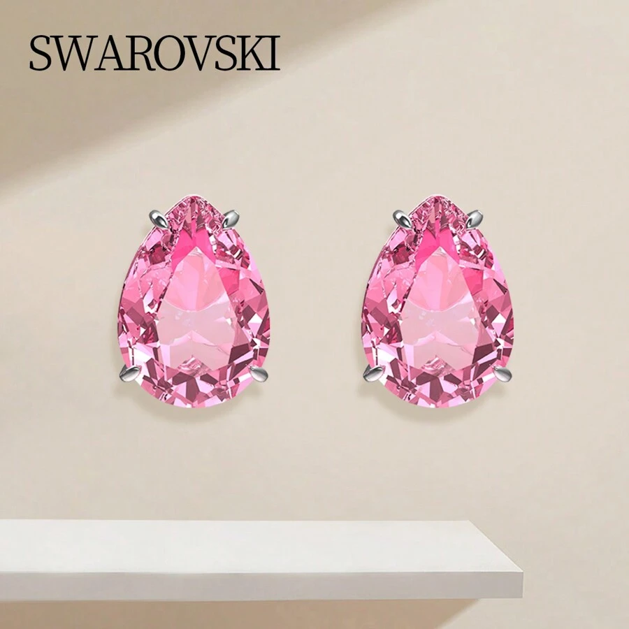 Swarovski GEMA:PE STUDS LROS/RHS 5614455 Ladies' Pink Teardrop Earrings, Elegant Jewelry, Daily Wear, Holiday Gift