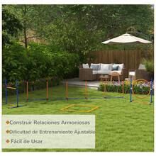Conjunto de treinamento de agilidade para cães PawHut 4 peças Conjunto de agilidade para cães com pontas de slalom, área de descanso, cerca e anel de salto laranja e azul - Azul - Ver 4