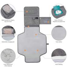 Bebamour Portable Nappy Changing Mats With Wipes Pocket Travel Baby Changing Pads With Head Cushion For Infants Waterproof Diaper Changing Pads Newborn Essentials, Flower - Dark Grey - View 3