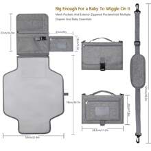 Bebamour Portable Nappy Changing Mats With Wipes Pocket Travel Baby Changing Pads With Head Cushion For Infants Waterproof Diaper Changing Pads Newborn Essentials, Flower - Dark Grey - View 5