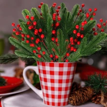 40pcs/Pack Christmas Artificial Pine Needles And Branches Red Berries Christmas DIY Wreath Christmas Tree Decorations Christmas Simulation Plant - Multicolor - View 4