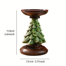 1pc Christmas Desktop Or Window Display Faux Resin Christmas Tree Statue Decor, Resin Material Home Decor Accessory For Christmas Tree Ornament, Christmas Tree Shaped Candle Holder, Small Round Candle Decor For Theme Party, Restaurant And Christmas Celebration,Christmas