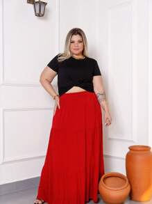 Bababdo 3 Marias Plus Size Long Skirt - 紅色 - 查看 2