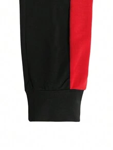 2pcs/Set Women Casual Colorblock Hooded Zip Up Sweatshirt And Pants Sportswear Set, Autumn Spring - Red - View 6