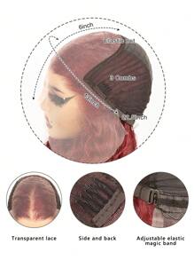 Musik Festival Karneval 13x6 Wasser Welle Spitzenfront Perücke 24 Zoll Burgund 99J Farbe Synthetische Spitzenfront Perücke für Frauen Transparente Spitzenfront Lockige Perücken für täglichen Party-Makeup-Gebrauch, Halloween-Party und Weihnachtsgebrauch Damen Spitzenperücke