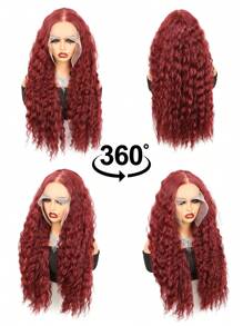 Musik Festival Karneval 13x6 Wasser Welle Spitzenfront Perücke 24 Zoll Burgund 99J Farbe Synthetische Spitzenfront Perücke für Frauen Transparente Spitzenfront Lockige Perücken für täglichen Party-Makeup-Gebrauch, Halloween-Party und Weihnachtsgebrauch Damen Spitzenperücke
