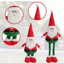 Papai Noel vermelho e verde de Natal, enfeites de boneca de pelúcia de renas