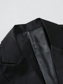 Men Casual Solid Color Suit Set, Including Jacket And Pants - Black - View 5