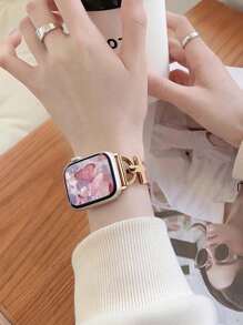 Fashion Designer D Letter Gold Metal Decor Soft Brown Strap Compatible With Apple Watch Ultra 2 1 SE S9 8 7 6 5 4 3 2 1 Series Unisex Replacement Watch Band Smartwatch 38mm 40mm 41mm 42mm 44mm 45mm 49mm - Dusty Pink - View 8