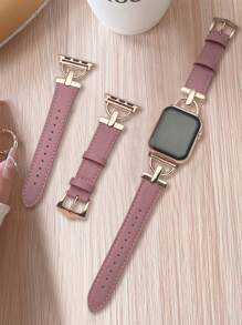 Fashion Designer D Letter Gold Metal Decor Soft Brown Strap Compatible With Apple Watch Ultra 2 1 SE S9 8 7 6 5 4 3 2 1 Series Unisex Replacement Watch Band Smartwatch 38mm 40mm 41mm 42mm 44mm 45mm 49mm - Dusty Pink - View 3