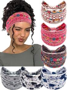 1pc Women Bohemian Floral Print Wide Sports Headband, Sweat Absorbent & Anti-Slip For Exercise, Fitness Hair Band Turban Headband Sweatband Fall Winter Hair Accessories For Women Bows For Vacation Outfits Woman Elegant Scarf Women Bandana Soft Headwrap - Multicolor - View 12