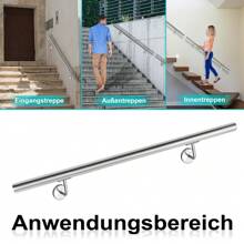 YUENFONG Handrail Railing Stainless Steel Stair Railing With Metal Dowels Wall Handrail Wall Bracket For Handrail Stainless Steel Outside, Balcony, Parapet, Stainless Steel Look (60cm, 80cm, 100cm, 120cm, 150cm, 160cm, 180cm, 200cm) - 銀色-200cm - 查看 2