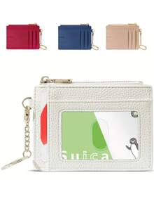 Ultra Thin Faux Leather Mini Wallet With Keychain - Lizard Texture, Zipper Coin Purse And Card Slots, Multi-Slot Compact Card Holder - one-size - View 1