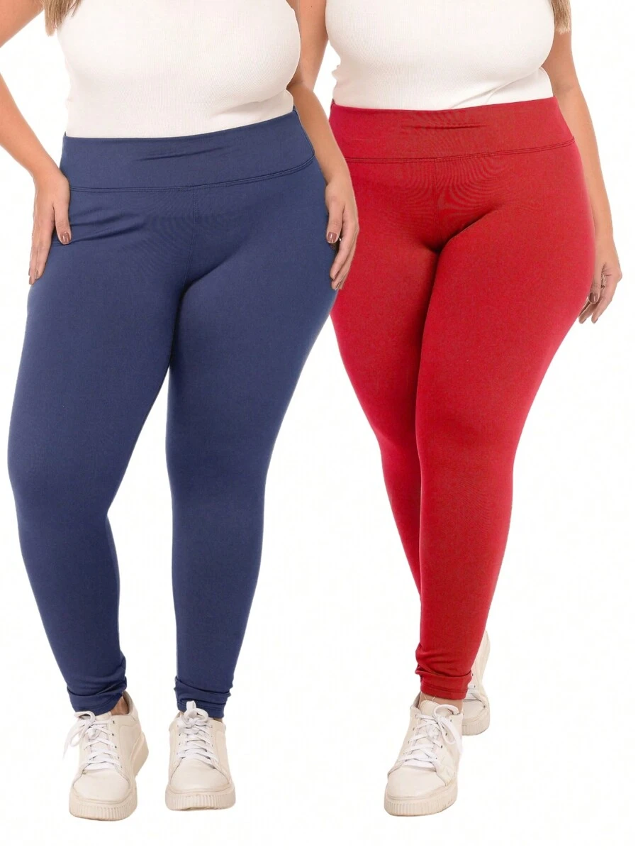 Kit 02 Women's Plush Plus Size Leggings With High Waist And Butt Lift - 海軍藍和紅色 - 查看 1