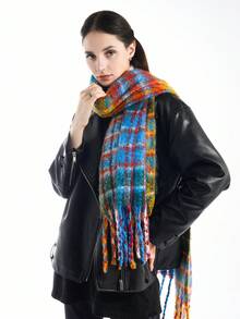 1 chiếc khăn choàng/khăn choàng tua rua mềm mại dày và dài bằng len giả thời trang nhiều màu sắc dành cho phụ nữ, thích hợp để mặc hàng ngày và trang trí - Nhiều màu - Xem 2