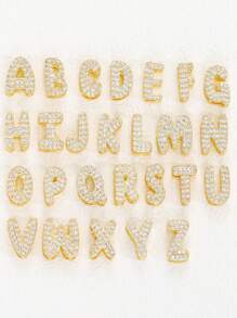 A-Z 锆石字母吊坠项链，男女皆宜的朋克风字母项链，不锈钢时尚嘻哈饰品 - 金色4 - 查看 7