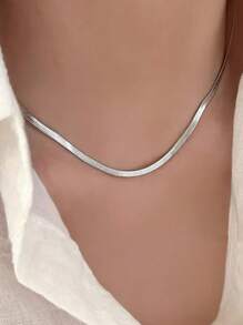 304 Stainless Steel Polished Fish Bone Chain Necklace For Women, Waterproof Anti-Oxidation Minimalist Daily Wear Jewelry - Silver - View 5