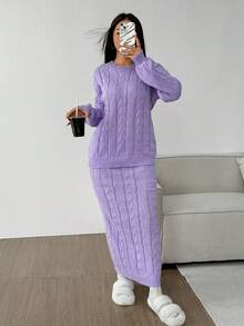 Korean Style Christmas Casual Boho Holiday Party Vintage Clothes Women Old Money Style Cute Airport Streetwear Country Concert Outfit Jumpers Co-Ords Sets Women Cosplay Halloween Costume Halloween 2025 Sexy Witch Costume Going Out Fall Women Clothes Back To School Clothes Y2K Country Concert Outfit Fall Dresses For Women Winter Outfit For Women Goth Solid Color Round Neck Loose Top & Elastic Waist Straight Pocket Skirt Set