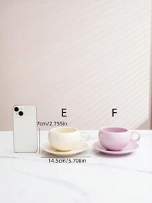 1 套陶瓷咖啡杯和碟子，北欧/韩国简约创意圆形/蛋形高端品质优雅咖啡杯碟，适用于咖啡厅、酒店、餐厅、家庭厨房、咖啡、茶、牛奶、小吃、蛋糕、水果，是送给情侣、朋友、家人、圣诞节、生日、拿铁、牛奶杯、茶杯返校的理想礼物 - 彩色 - 查看 8