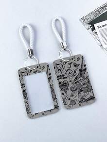 1 PIEZA Soporte vertical de cuero para tarjetas con correa para el hombro, con serie creativa de gatos y perros de dibujos animados incorporada para tarjetas de campus, almuerzo, autobús, metro y tarjetas de identificación laboral - titular de la tarjeta de autobús - Ver 15