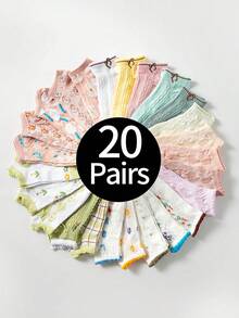 20 Pairs/Pack Women's Short Socks With Patterns Of Floral, Bowknots; Soft, Comfortable, Casual And Stylish Design Suitable For Daily Life, Random Styles - Multicolor - View 8